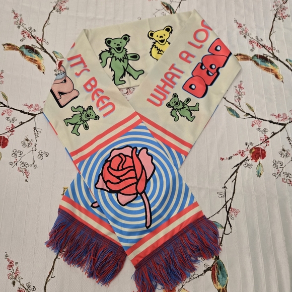 Grateful Dead Fringed Tour Scarf "What A Long Strange Trip Its Been"Dancin Bears - Picture 15 of 16